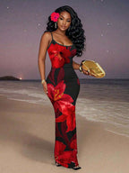 Slaydiva 2025/Summer Outfits For Women/Fall Women Clothes/Summer Dresses For Women/Elegant Dresses For Women/Wedding Guest Dress Women/Vacation Outfits Woman/Going Out/Classy Outfits For Women/Floral Graphic Casual Minimalist Sleeveless Dress Chic Dress