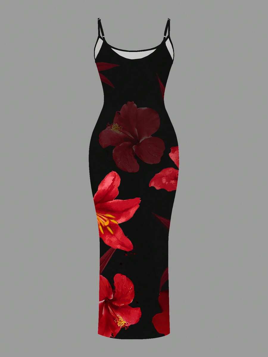 Slaydiva 2025/Summer Outfits For Women/Fall Women Clothes/Summer Dresses For Women/Elegant Dresses For Women/Wedding Guest Dress Women/Vacation Outfits Woman/Going Out/Classy Outfits For Women/Floral Graphic Casual Minimalist Sleeveless Dress Chic Dress