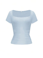 Vaiaye Women's Spring-Summer Sexy Fitted Knit Top, Solid Color Square Neck Casual T-Shirt, Suitable For Valentine's Day