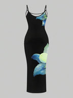 Slaydiva Casual Floral Print Camisole Bodycon Long Dress For Women, Summer Yellow Floral Bodycon Dress Yellow Summer Dress Bodycon Dress Women Yellow Dress Floral Print Bodycon Dress Suitable For Going Out Chic Dress