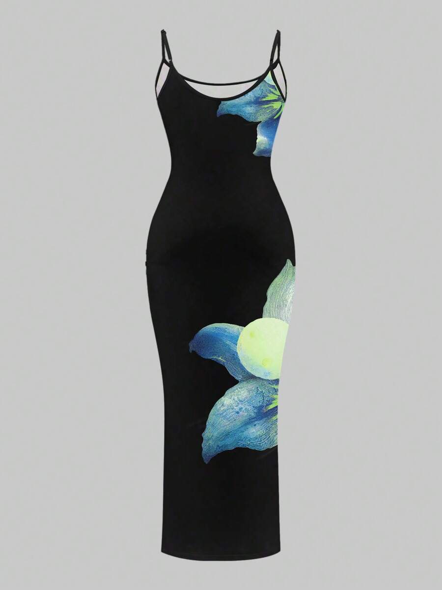 Slaydiva Casual Floral Print Camisole Bodycon Long Dress For Women, Summer Yellow Floral Bodycon Dress Yellow Summer Dress Bodycon Dress Women Yellow Dress Floral Print Bodycon Dress Suitable For Going Out Chic Dress