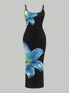 Slaydiva Casual Floral Print Camisole Bodycon Long Dress For Women, Summer Yellow Floral Bodycon Dress Yellow Summer Dress Bodycon Dress Women Yellow Dress Floral Print Bodycon Dress Suitable For Going Out Chic Dress