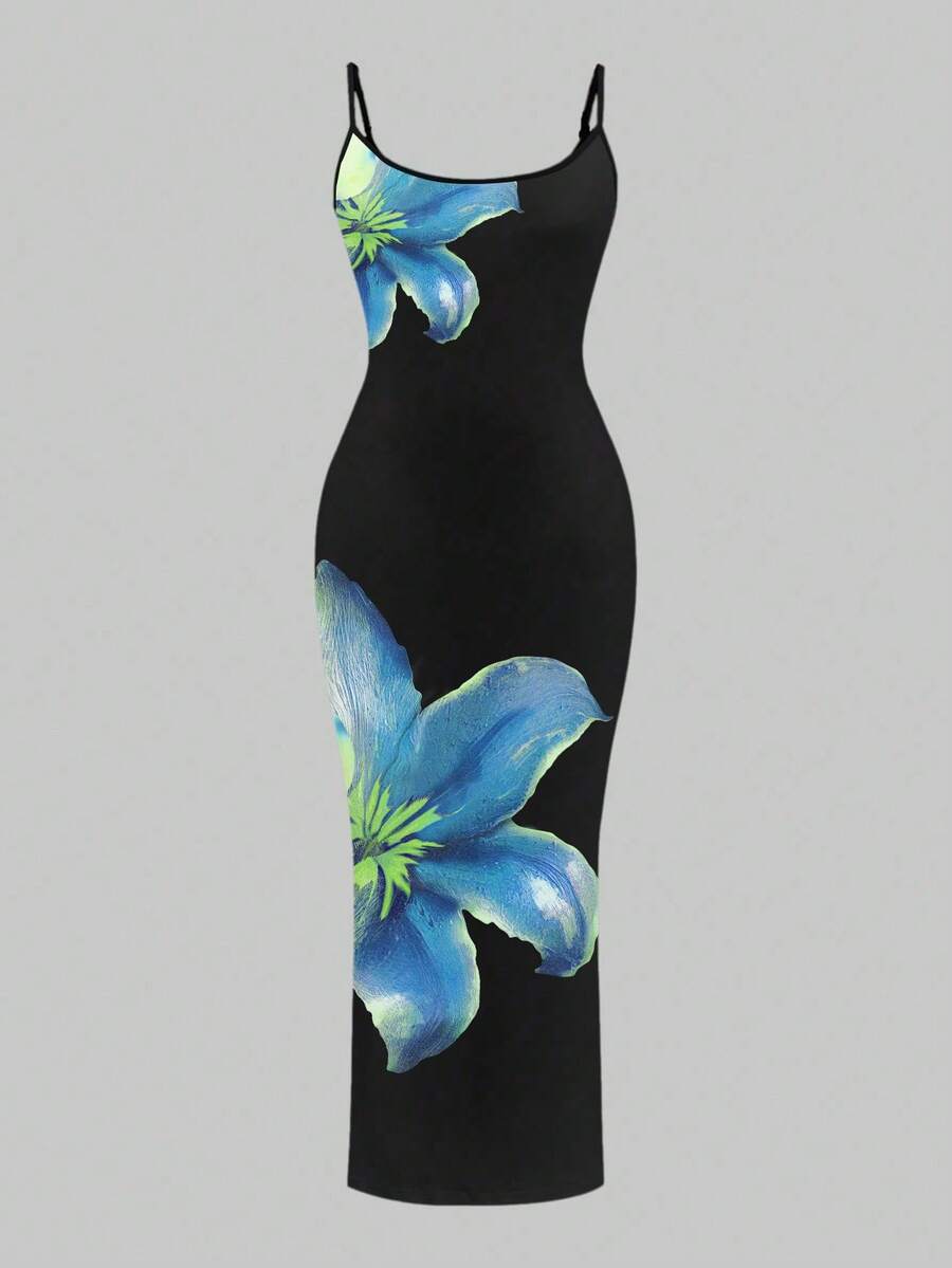 Slaydiva Casual Floral Print Camisole Bodycon Long Dress For Women, Summer Yellow Floral Bodycon Dress Yellow Summer Dress Bodycon Dress Women Yellow Dress Floral Print Bodycon Dress Suitable For Going Out Chic Dress