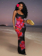Slaydiva 2025/Summer Outfits For Women/Fall Women Clothes/Summer Dresses For Women/Elegant Dresses For Women/Wedding Guest Dress Women/Vacation Outfits Woman/Going Out/Classy Outfits For Women/Floral Graphic Casual Minimalist Sleeveless Dress Chic Dress
