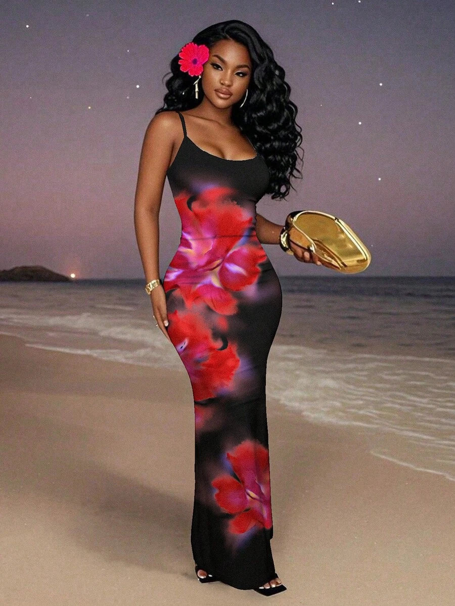 Slaydiva 2025/Summer Outfits For Women/Fall Women Clothes/Summer Dresses For Women/Elegant Dresses For Women/Wedding Guest Dress Women/Vacation Outfits Woman/Going Out/Classy Outfits For Women/Floral Graphic Casual Minimalist Sleeveless Dress Chic Dress