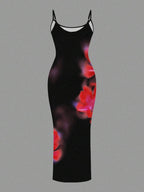 Slaydiva 2025/Summer Outfits For Women/Fall Women Clothes/Summer Dresses For Women/Elegant Dresses For Women/Wedding Guest Dress Women/Vacation Outfits Woman/Going Out/Classy Outfits For Women/Floral Graphic Casual Minimalist Sleeveless Dress Chic Dress