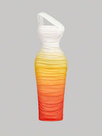 SHEIN MOD Women's Ombre Ruched Bodycon Mid-Length One Shoulder Mesh Dress,Fall / Winter, Autumn Clothes For Women,Thanksgiving,Dress, Party,Wedding,Wedding Guest Party Dress ,Elegant Dresses For Ladies,Pink,Frenchy Vacay Dress,Terrace Chill,Glamour Dress,Tea Chat Elegance Dress,Chic Autumn,Fall New Style Women, One Shoulder Dresses, Sunset Color Outfit,Women's Sexy Gradient One Shoulder Mesh Midi Bodycon Dress