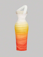 SHEIN MOD Women's Ombre Ruched Bodycon Mid-Length One Shoulder Mesh Dress,Fall / Winter, Autumn Clothes For Women,Thanksgiving,Dress, Party,Wedding,Wedding Guest Party Dress ,Elegant Dresses For Ladies,Pink,Frenchy Vacay Dress,Terrace Chill,Glamour Dress,Tea Chat Elegance Dress,Chic Autumn,Fall New Style Women, One Shoulder Dresses, Sunset Color Outfit,Women's Sexy Gradient One Shoulder Mesh Midi Bodycon Dress