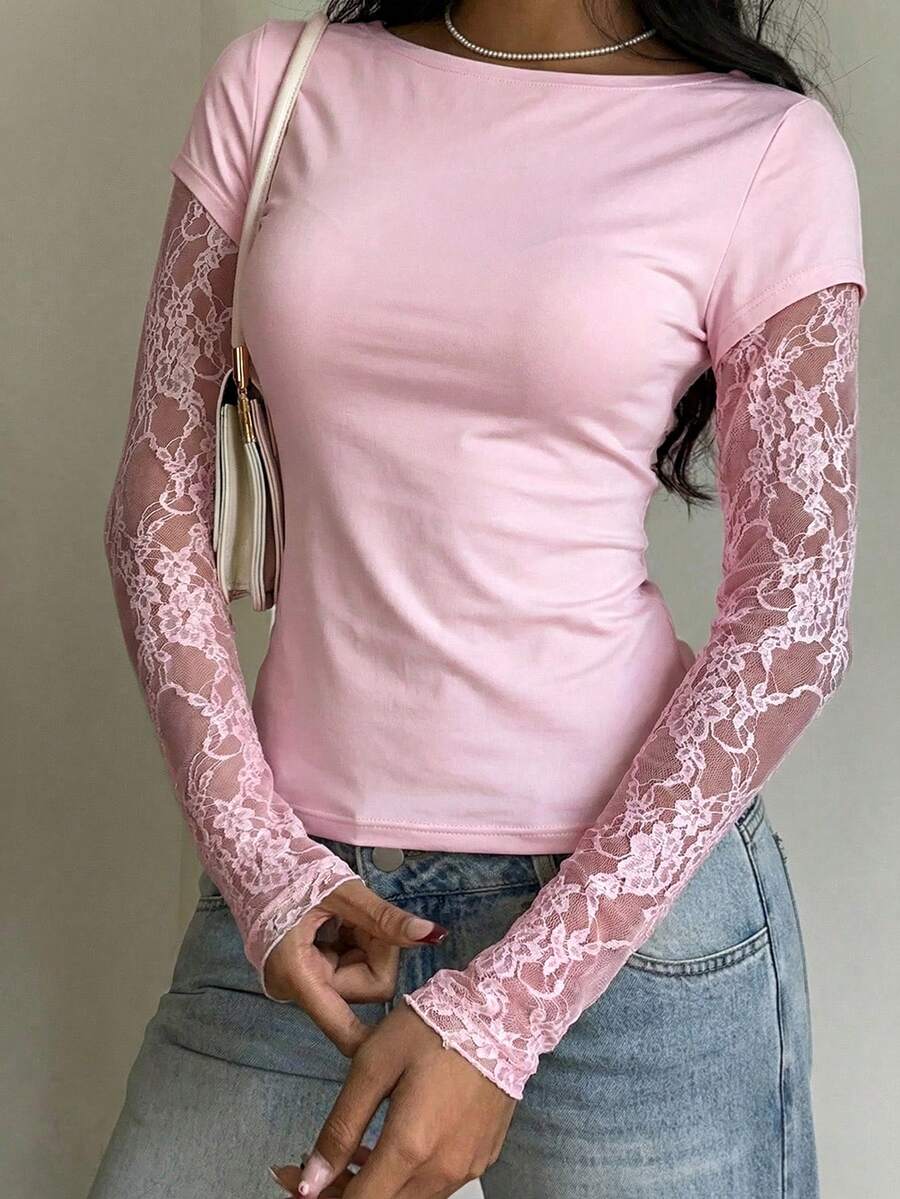 CovetEZ 95% Cotton Women's Black Lace Patchwork Long Sleeve Knitted Top – Bohemian Casual Summer Western Festival Island Girl Vintage Seaside Vacation Romantic Vacay Vibes Spring Break Cute Home Soft Girl Clean Girl Vacation Beach Cruise Boho Music Festival Concert Wedding Guest City Trip Holiday Wear Elegant Spring Summer