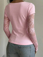 CovetEZ 95% Cotton Women's Black Lace Patchwork Long Sleeve Knitted Top – Bohemian Casual Summer Western Festival Island Girl Vintage Seaside Vacation Romantic Vacay Vibes Spring Break Cute Home Soft Girl Clean Girl Vacation Beach Cruise Boho Music Festival Concert Wedding Guest City Trip Holiday Wear Elegant Spring Summer