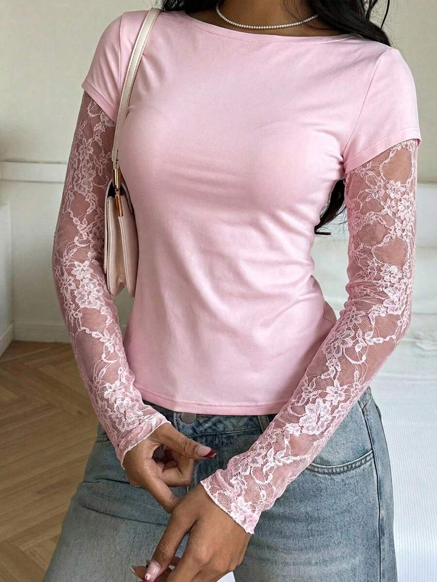 CovetEZ 95% Cotton Women's Black Lace Patchwork Long Sleeve Knitted Top – Bohemian Casual Summer Western Festival Island Girl Vintage Seaside Vacation Romantic Vacay Vibes Spring Break Cute Home Soft Girl Clean Girl Vacation Beach Cruise Boho Music Festival Concert Wedding Guest City Trip Holiday Wear Elegant Spring Summer
