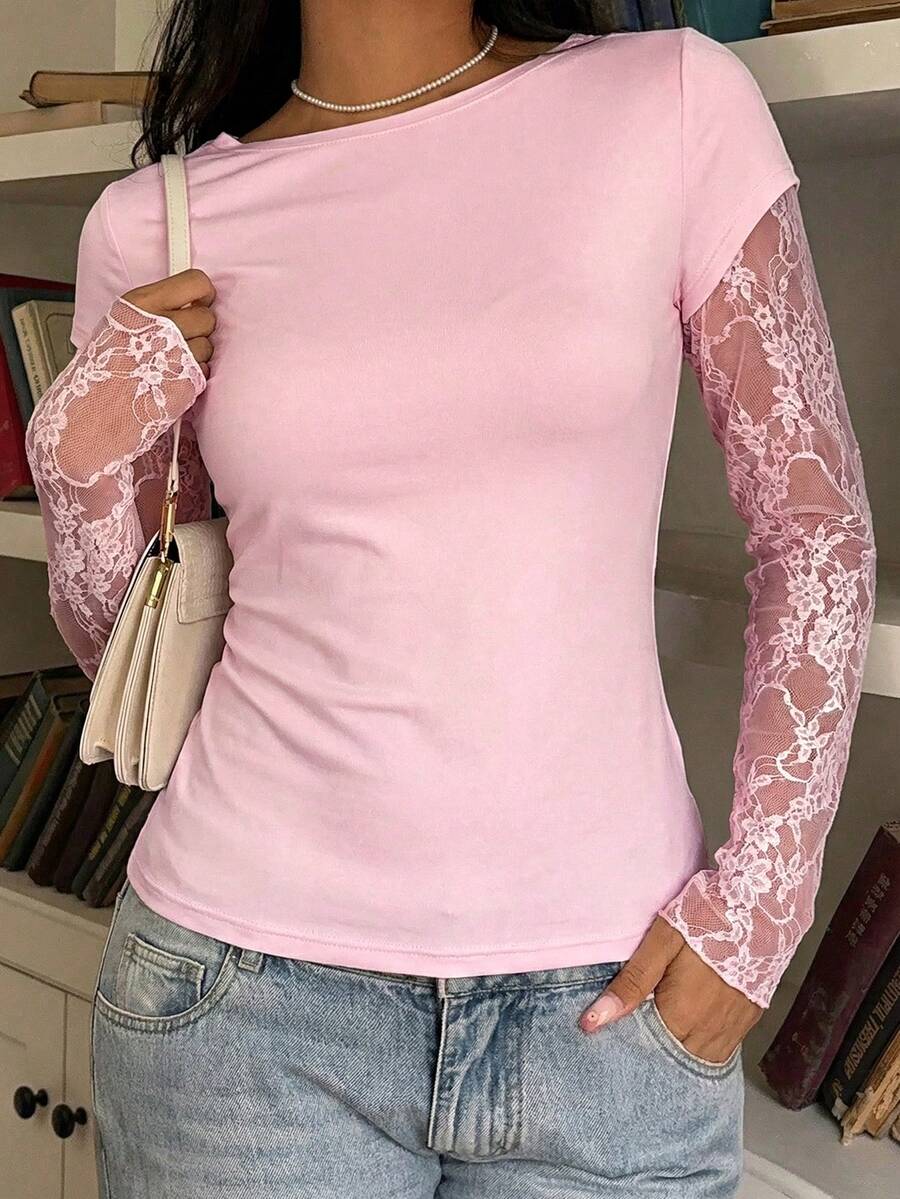 CovetEZ 95% Cotton Women's Black Lace Patchwork Long Sleeve Knitted Top – Bohemian Casual Summer Western Festival Island Girl Vintage Seaside Vacation Romantic Vacay Vibes Spring Break Cute Home Soft Girl Clean Girl Vacation Beach Cruise Boho Music Festival Concert Wedding Guest City Trip Holiday Wear Elegant Spring Summer