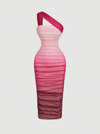 SHEIN MOD Women's Ombre Ruched Bodycon Mid-Length One Shoulder Mesh Dress,Fall / Winter, Autumn Clothes For Women,Thanksgiving,Dress, Party,Wedding,Wedding Guest Party Dress ,Elegant Dresses For Ladies,Pink,Frenchy Vacay Dress,Terrace Chill,Glamour Dress,Tea Chat Elegance Dress,Chic Autumn,Fall New Style Women, One Shoulder Dresses, Sunset Color Outfit,Women's Sexy Gradient One Shoulder Mesh Midi Bodycon Dress