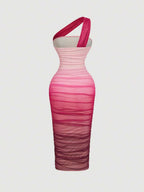 SHEIN MOD Women's Ombre Ruched Bodycon Mid-Length One Shoulder Mesh Dress,Fall / Winter, Autumn Clothes For Women,Thanksgiving,Dress, Party,Wedding,Wedding Guest Party Dress ,Elegant Dresses For Ladies,Pink,Frenchy Vacay Dress,Terrace Chill,Glamour Dress,Tea Chat Elegance Dress,Chic Autumn,Fall New Style Women, One Shoulder Dresses, Sunset Color Outfit,Women's Sexy Gradient One Shoulder Mesh Midi Bodycon Dress
