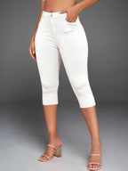 High Waist Ultra Stretchy Slant Pocket Skinny Capri Pants Classic Casual Comfort 3/4 Length Trousers