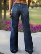 Women's Wide Leg Flared Jeans With Diamond Shaped Front Pockets