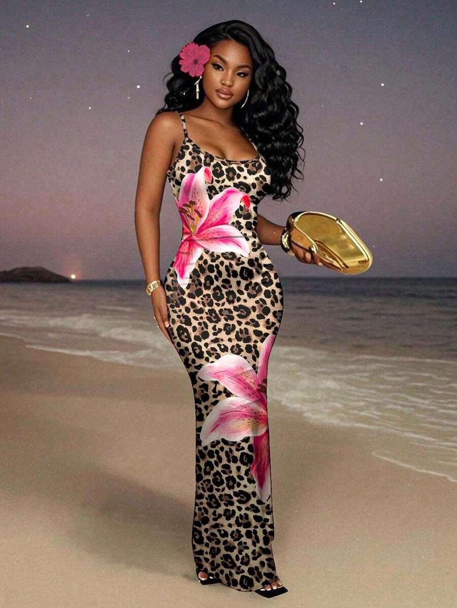 Slaydiva 2025/Summer Outfits For Women/Fall Women Clothes/Summer Dresses For Women/Elegant Dresses For Women/Wedding Guest Dress Women/Vacation Outfits Woman/Going Out/Classy Outfits For Women/Floral Graphic Casual Minimalist Sleeveless Dress Chic Dress