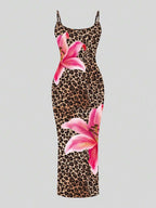 Slaydiva 2025/Summer Outfits For Women/Fall Women Clothes/Summer Dresses For Women/Elegant Dresses For Women/Wedding Guest Dress Women/Vacation Outfits Woman/Going Out/Classy Outfits For Women/Floral Graphic Casual Minimalist Sleeveless Dress Chic Dress