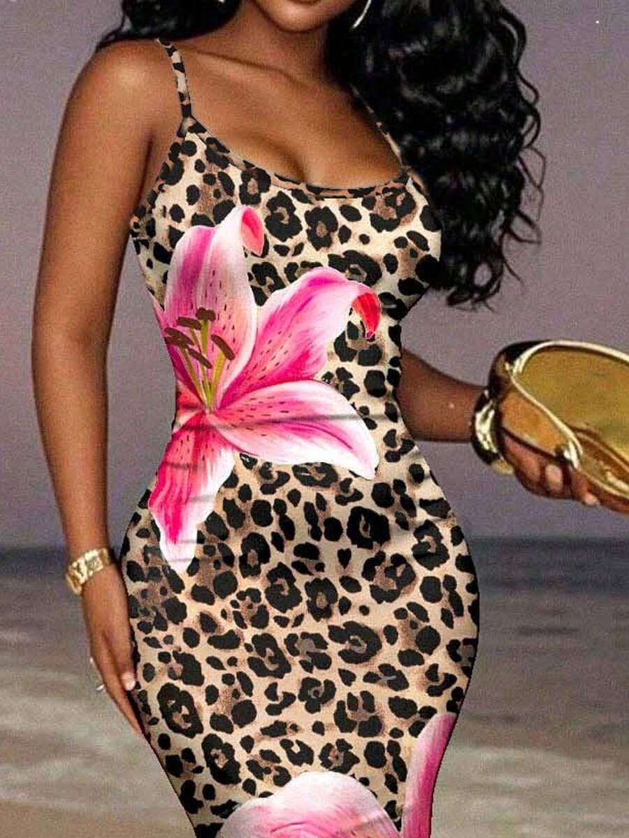 Slaydiva 2025/Summer Outfits For Women/Fall Women Clothes/Summer Dresses For Women/Elegant Dresses For Women/Wedding Guest Dress Women/Vacation Outfits Woman/Going Out/Classy Outfits For Women/Floral Graphic Casual Minimalist Sleeveless Dress Chic Dress