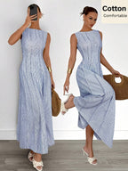 Siren Gaze New  Linen Long Dress For Women, Split Pleated Waist A-Line Dress, Elegant Long Dress, Sun Dresses For Women Holiday Wear, Imitation Linen Flowing Long Dress, Business Casual Women's Wear,Fall Women Clothes Party Summer