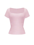 Vaiaye Women's Spring-Summer Sexy Fitted Knit Top, Solid Color Square Neck Casual T-Shirt, Suitable For Valentine's Day