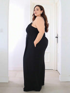 Pretty and Ole Plus Size Women's Elegant Dignified Button Strap Pleated Waist Wide Leg Jumpsuit, Spring/Summer