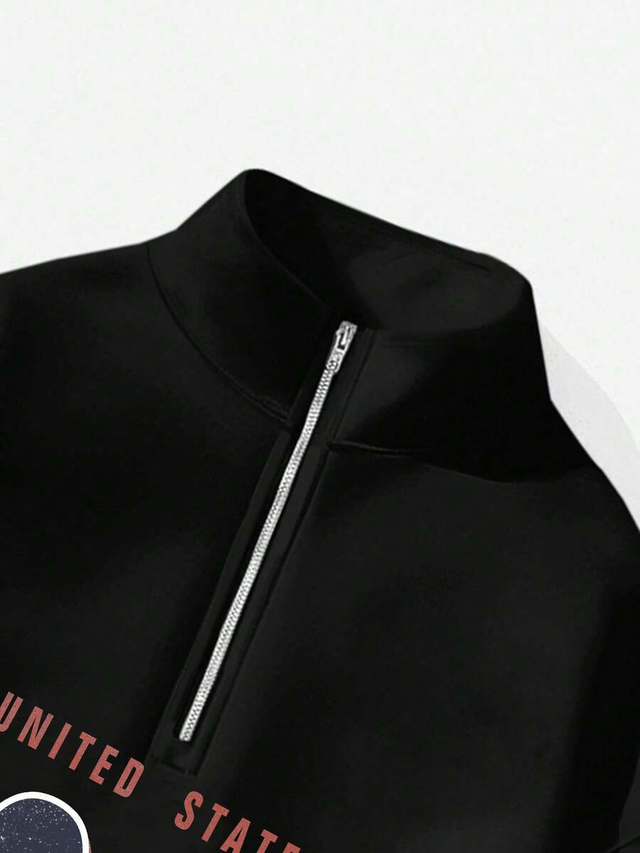 Attitoon Women's Loose Half-Zip High Neck Fleece Sweatshirt, Suitable For Autumn/Winter, Vintage, American Casual Style, 1997 Print,Fall,Chic,Grey,