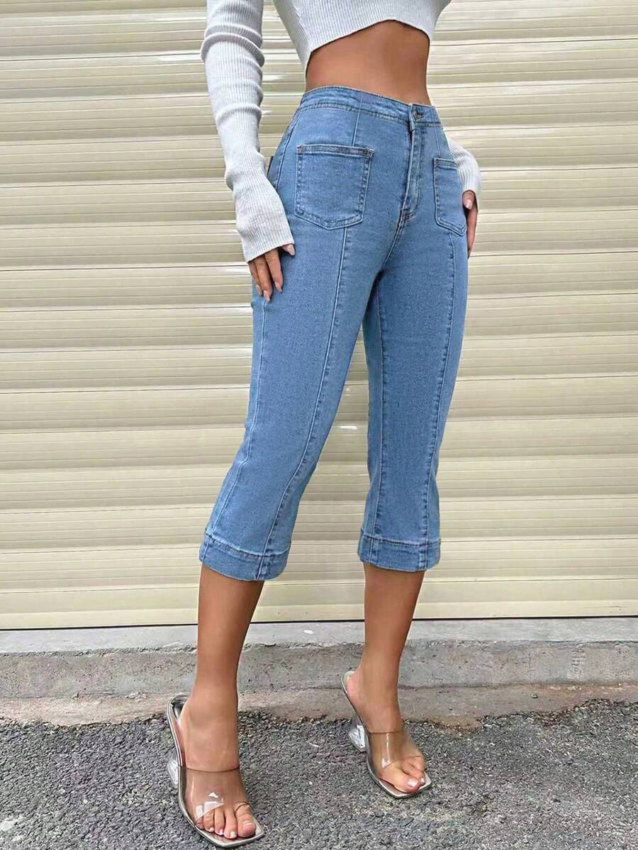 SHEIN Privé Women's Length Denim Capri Pants