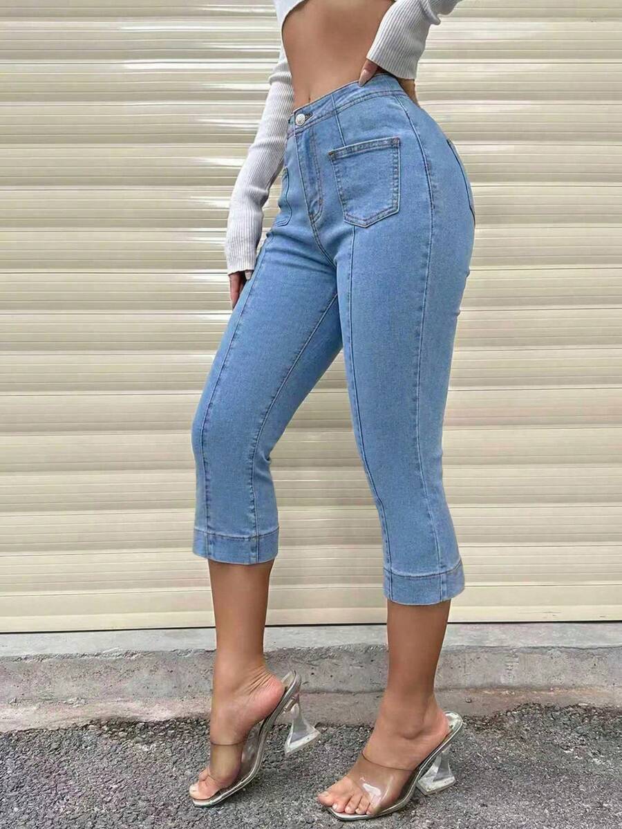 SHEIN Privé Women's Length Denim Capri Pants