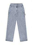 NVFelix Women's Loose Straight Leg Jeans, Distressed Wash, Elegant & Fashionable, Y2K Outdoor Style, Blue, Suitable For Winter, Thanksgiving And New Year Wear