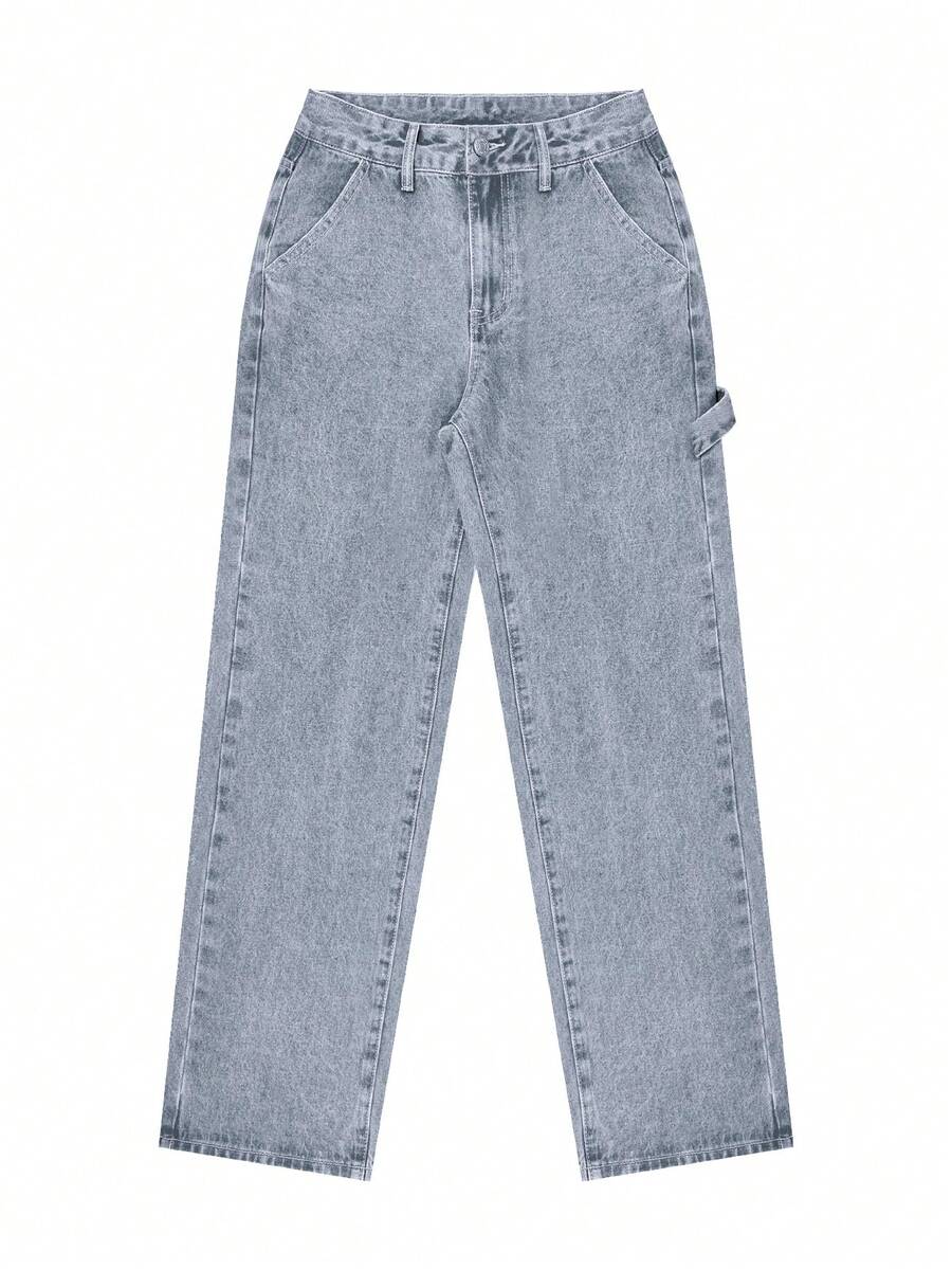 NVFelix Women's Loose Straight Leg Jeans, Distressed Wash, Elegant & Fashionable, Y2K Outdoor Style, Blue, Suitable For Winter, Thanksgiving And New Year Wear