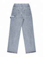 NVFelix Women's Loose Straight Leg Jeans, Distressed Wash, Elegant & Fashionable, Y2K Outdoor Style, Blue, Suitable For Winter, Thanksgiving And New Year Wear
