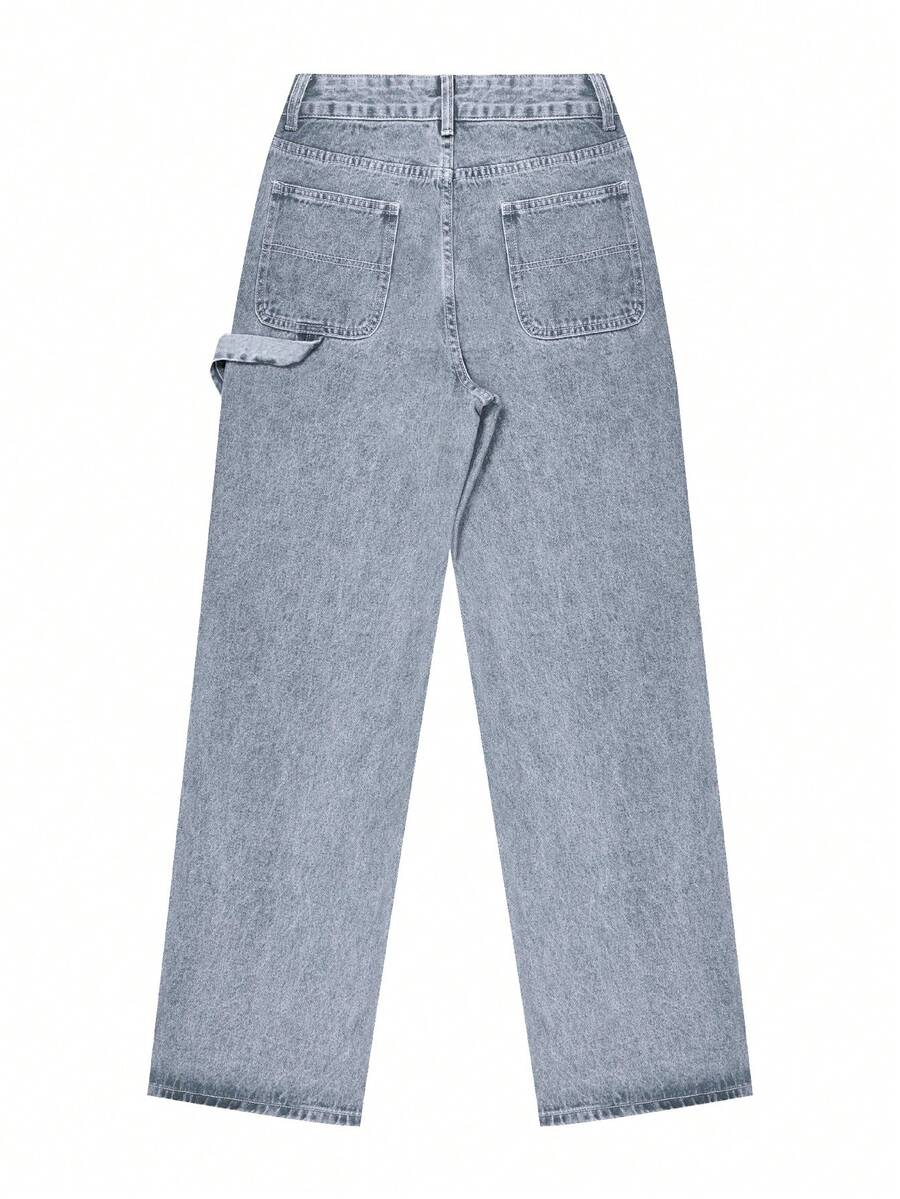 NVFelix Women's Loose Straight Leg Jeans, Distressed Wash, Elegant & Fashionable, Y2K Outdoor Style, Blue, Suitable For Winter, Thanksgiving And New Year Wear