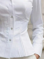 New Women's Elegant Blouse, Fashionable White Long Sleeve Button-Up Shirt With Pleated Design, High-End Sophisticated Style, Professional Minimalist Look, Suitable For Casual Occasions And Dates
