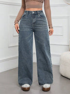 SHEIN ICON Casual Relaxed-Fit High-Waist Straight Leg Denim Jeans