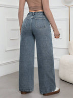 SHEIN ICON Casual Relaxed-Fit High-Waist Straight Leg Denim Jeans