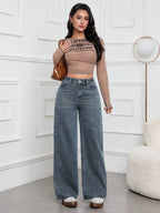 SHEIN ICON Casual Relaxed-Fit High-Waist Straight Leg Denim Jeans