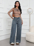 SHEIN ICON Casual Relaxed-Fit High-Waist Straight Leg Denim Jeans