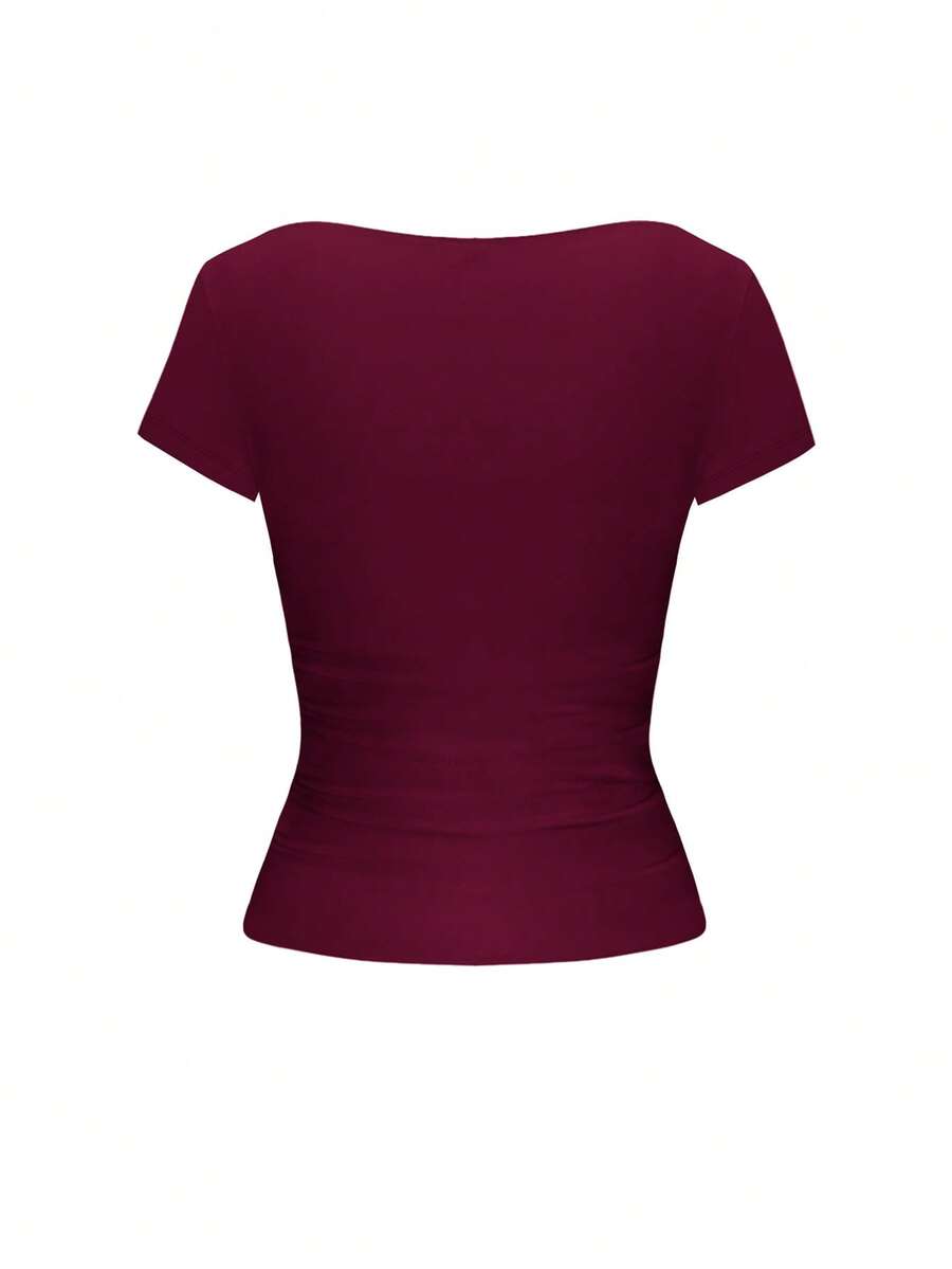 Vaiaye Women's Spring-Summer Sexy Fitted Knit Top, Solid Color Square Neck Casual T-Shirt, Suitable For Valentine's Day
