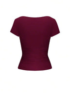 Vaiaye Women's Spring-Summer Sexy Fitted Knit Top, Solid Color Square Neck Casual T-Shirt, Suitable For Valentine's Day