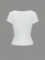 Vaiaye Women's Spring-Summer Sexy Fitted Knit Top, Solid Color Square Neck Casual T-Shirt, Suitable For Valentine's Day