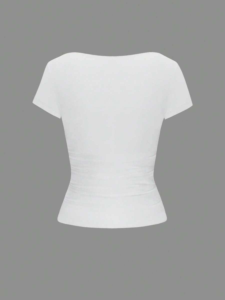 Vaiaye Women's Spring-Summer Sexy Fitted Knit Top, Solid Color Square Neck Casual T-Shirt, Suitable For Valentine's Day