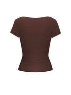 Vaiaye Women's Spring-Summer Sexy Fitted Knit Top, Solid Color Square Neck Casual T-Shirt, Suitable For Valentine's Day