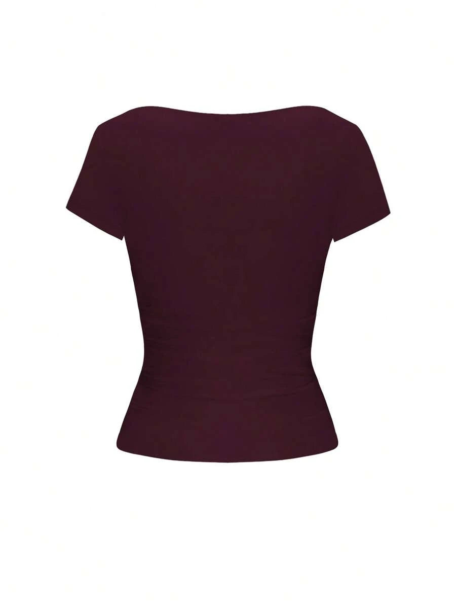 Vaiaye Women's Spring-Summer Sexy Fitted Knit Top, Solid Color Square Neck Casual T-Shirt, Suitable For Valentine's Day