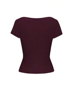 Vaiaye Women's Spring-Summer Sexy Fitted Knit Top, Solid Color Square Neck Casual T-Shirt, Suitable For Valentine's Day