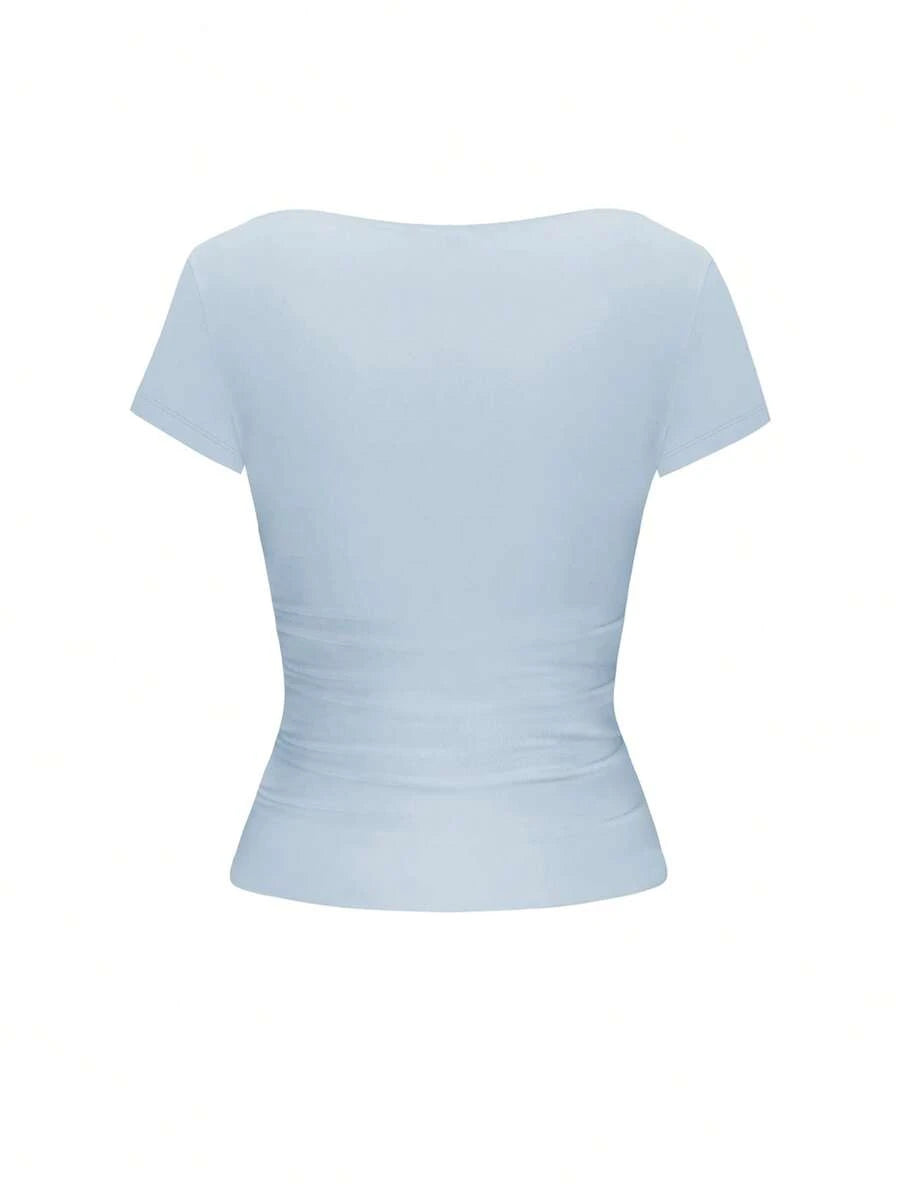 Vaiaye Women's Spring-Summer Sexy Fitted Knit Top, Solid Color Square Neck Casual T-Shirt, Suitable For Valentine's Day