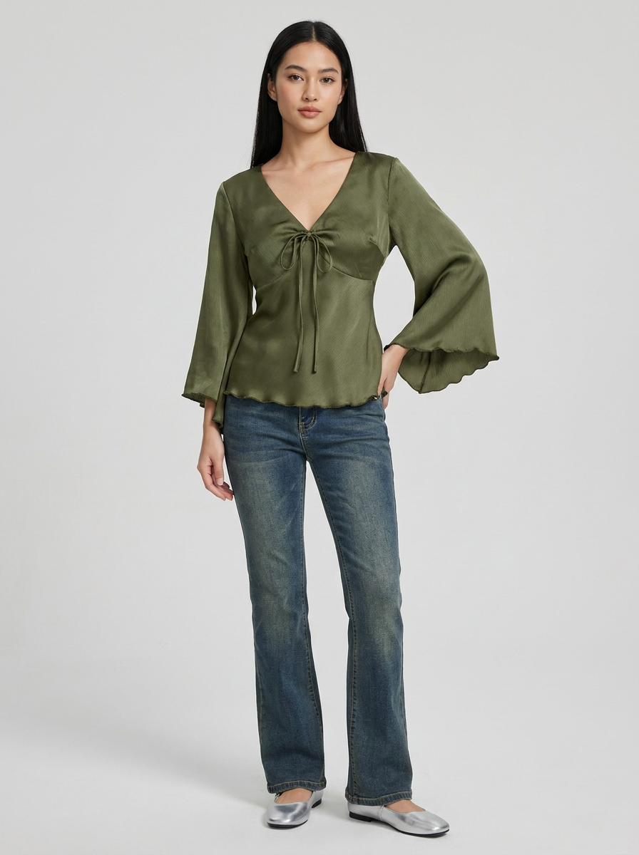 Laurel | Front-Tie Flare-Sleeve Top