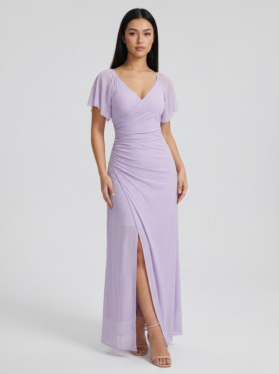 Lavinia | Lilac Ruffle V-Neck Dress