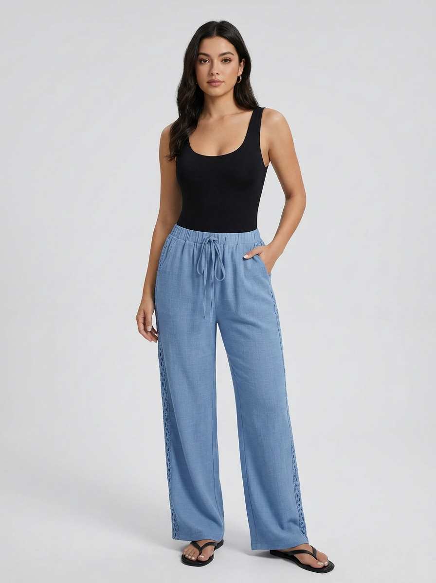 Rhiannon | Lace-Hem Linen Pants