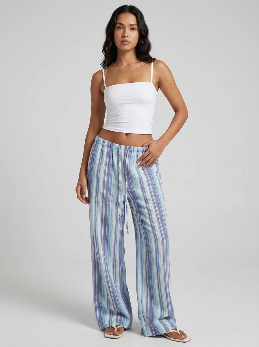 Marley | Striped Cotton-Linen Pants